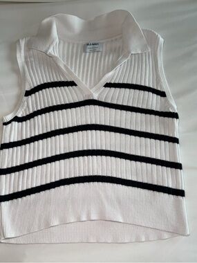 Old Navy White Ribbed Knit Tank Top with Blue Logo Tag